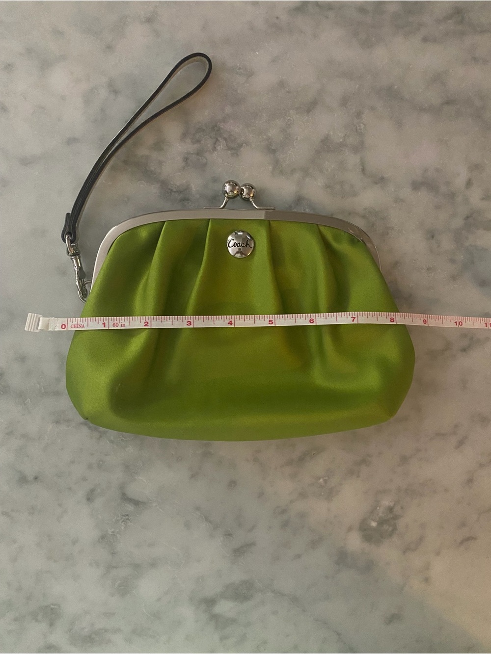 Coach Lime Green Satin Kiss-Lock Wristlet Clutch - Picture 7 of 8